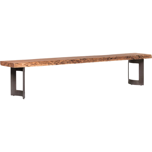 Bent Bench by Moe's Home Collection in brown. Made from solid acacia, iron base in a modern style.