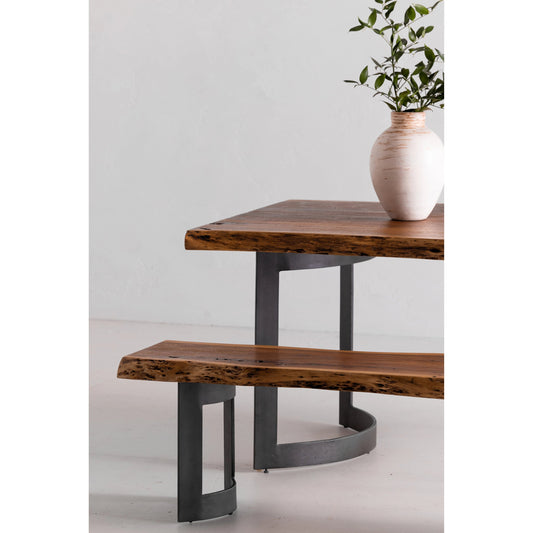 Bent Bench by Moe's Home Collection in brown. Made from solid acacia, iron base in a modern style.