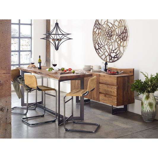 Bent Counter Table by Moe's Home Collection in brown. Made from solid acacia, iron base in a modern style.