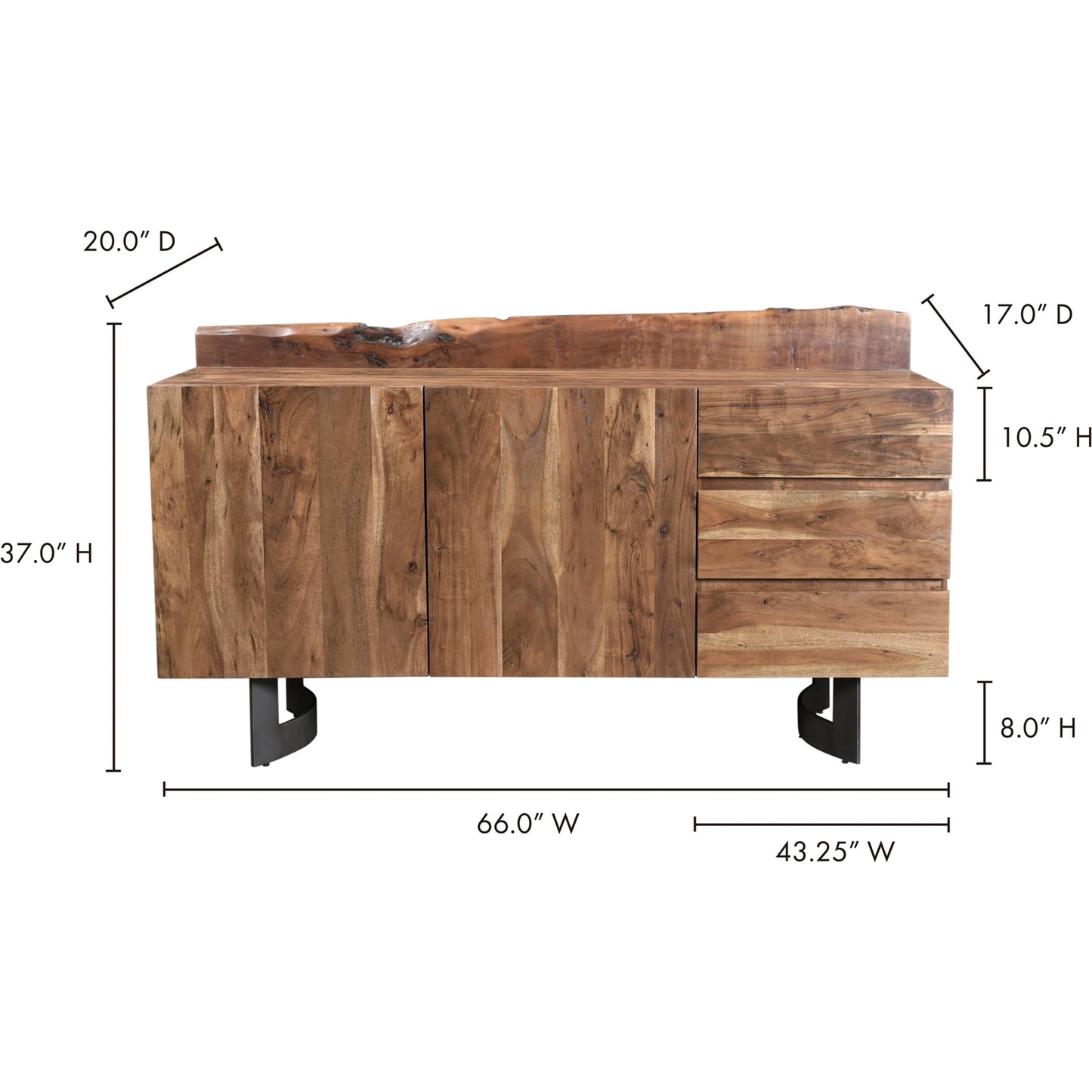 014 S-302934 | Additional Silo | Bent Sideboard Smoked by Moe's Home Collection in brown. Made from solid acacia wood, iron in a modern style.