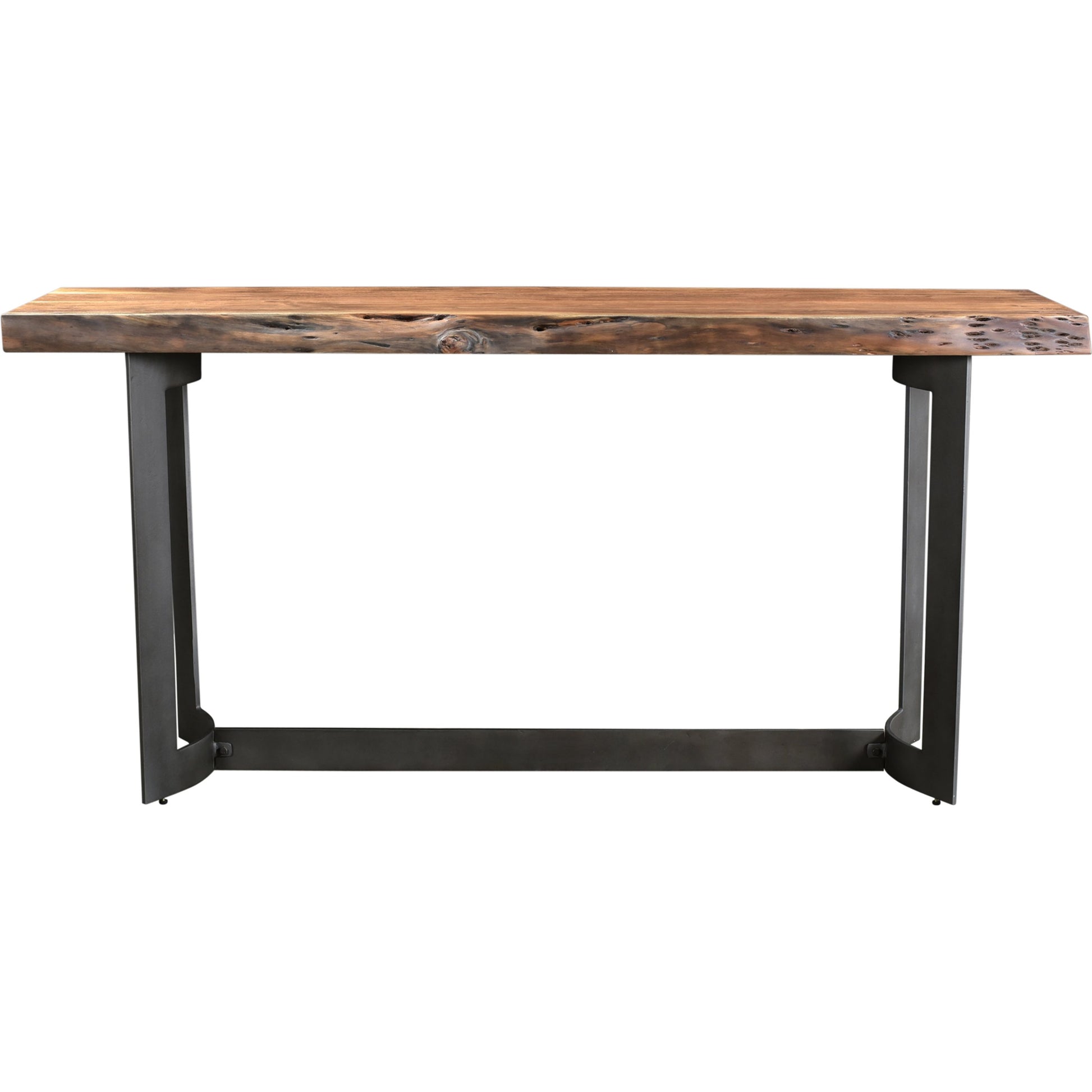 Bent Console Table by Moe's Home Collection in brown. Made from solid acacia, iron base in a modern style.