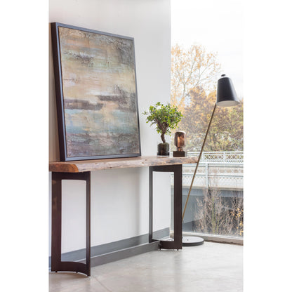 Bent Console Table by Moe's Home Collection in brown. Made from solid acacia, iron base in a modern style.