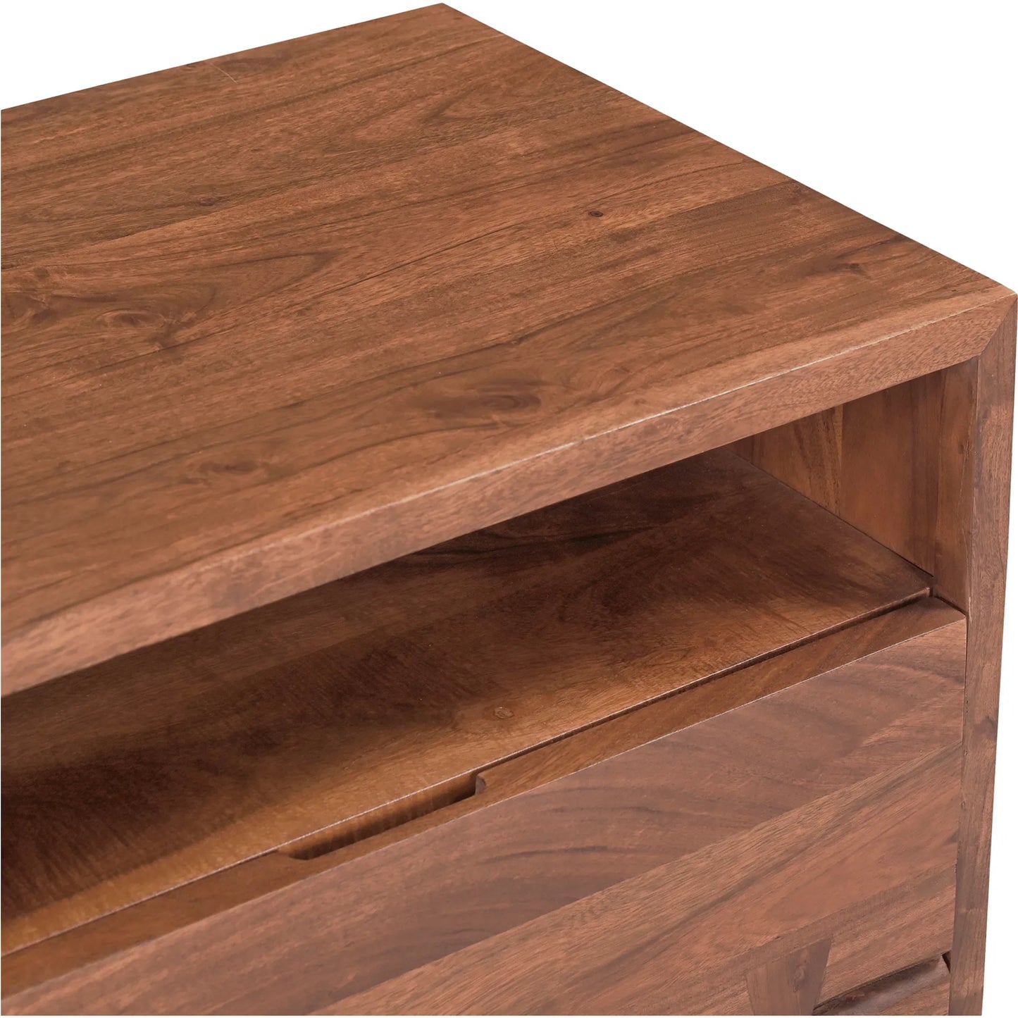 003 S-329551 | Closeup | Madagascar Nightstand by Moe's Home Collection in brown. Made from solid acacia wood in a modern style.