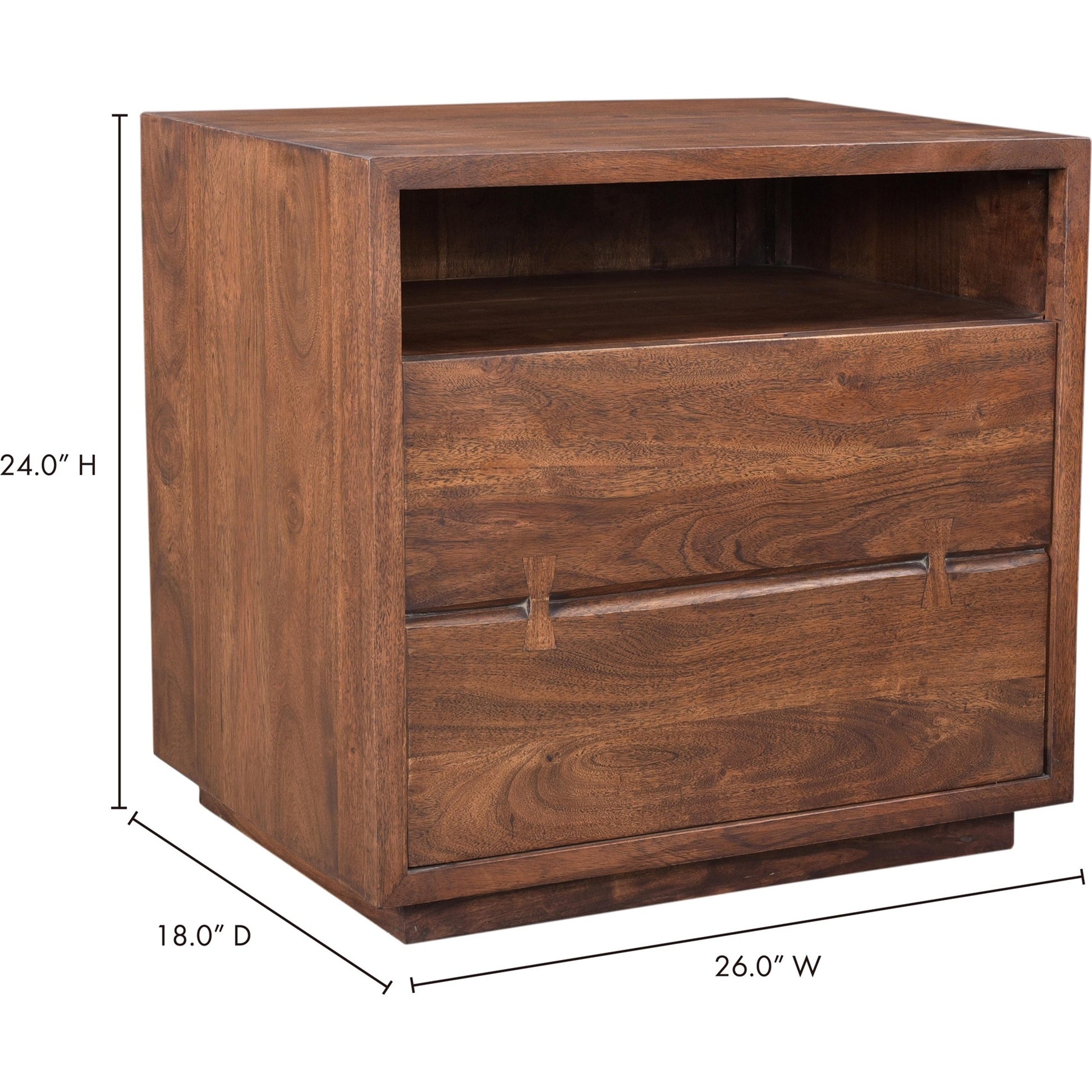 Madagascar Nightstand by Moe's Home Collection in brown. Made from solid acacia wood in a modern style.