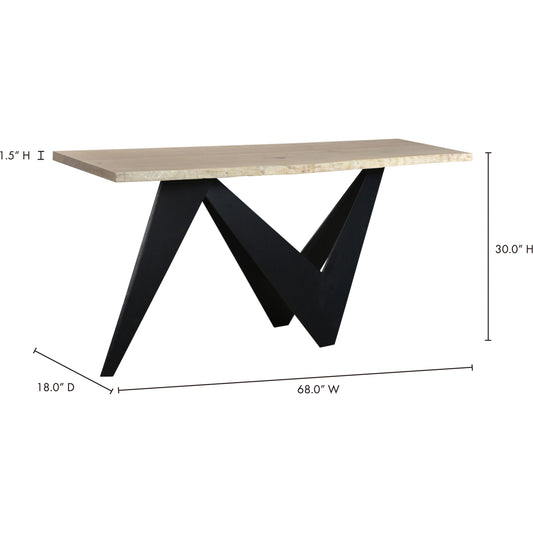 Bird Console Table by Moe's Home Collection in natural. Made from solid oak, iron base in a modern style.