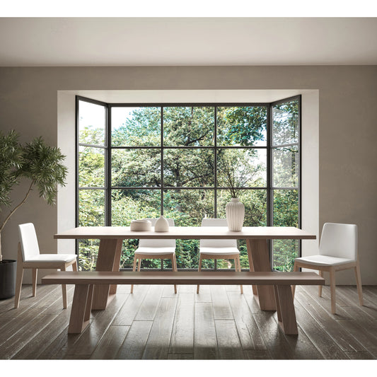 Tanya Bench by Moe's Home Collection in light grey. Made from solid acacia in a modern style.