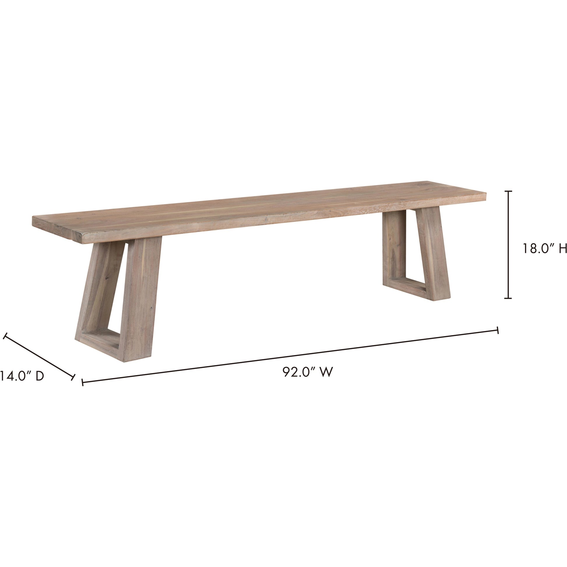Tanya Bench by Moe's Home Collection in light grey. Made from solid acacia in a modern style.