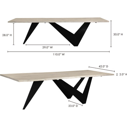 Bird Dining Table by Moe's Home Collection in natural. Made from solid oak, iron base in a modern style.