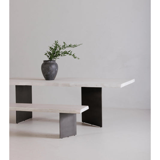 Evans Dining Table by Moe's Home Collection in white. Made from solid acacia, iron legs in a modern style.