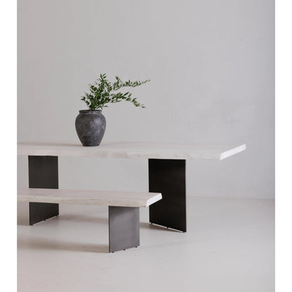 Evans Dining Table by Moe's Home Collection in white. Made from solid acacia, iron legs in a modern style.