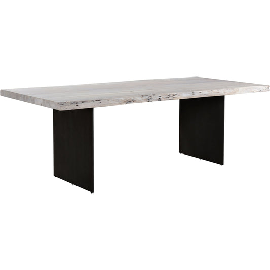 Evans Dining Table by Moe's Home Collection in white. Made from solid acacia, iron legs in a modern style.