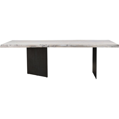 Evans Dining Table by Moe's Home Collection in white. Made from solid acacia, iron legs in a modern style.