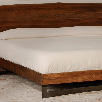 Bent Bed by Moe's Home Collection in brown. Made from solid acacia, iron leg, wood slats in a modern style.