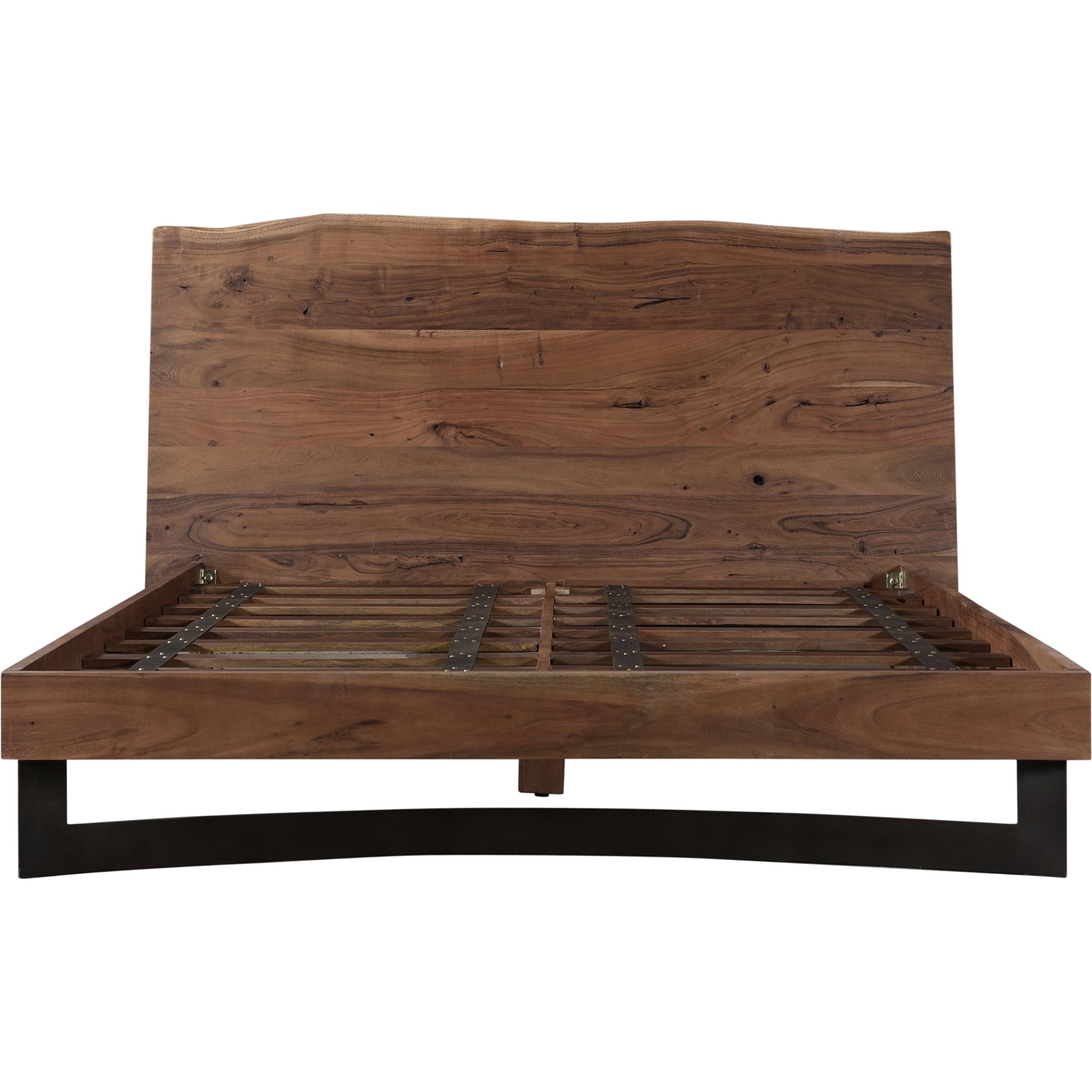 Bent Bed by Moe's Home Collection in brown. Made from solid acacia, iron leg, wood slats in a modern style.