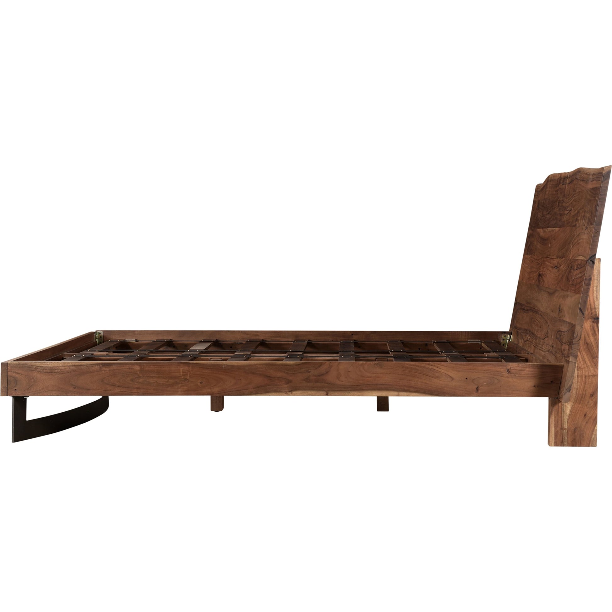 Bent Bed by Moe's Home Collection in brown. Made from solid acacia, iron leg, wood slats in a modern style.