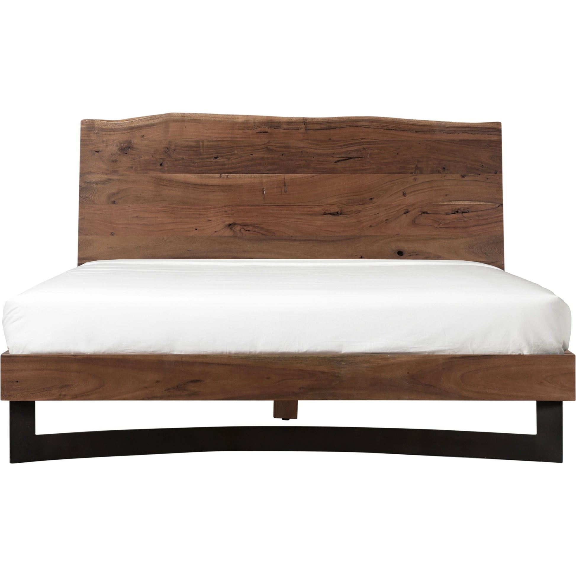 Bent Bed by Moe's Home Collection in brown. Made from solid acacia, iron leg, wood slats in a modern style.