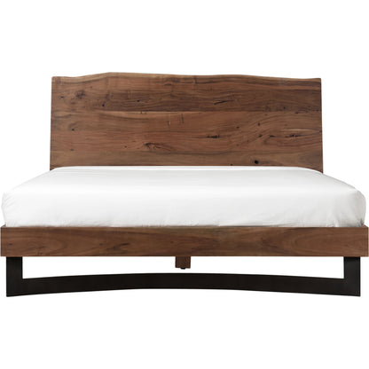 Bent Bed by Moe's Home Collection in brown. Made from solid acacia, iron leg, wood slats in a modern style.