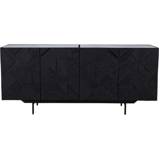 Kattan Sideboard by Moe's Home Collection in black. Made from solid mango, marble top, iron legs, mdf in a modern style.