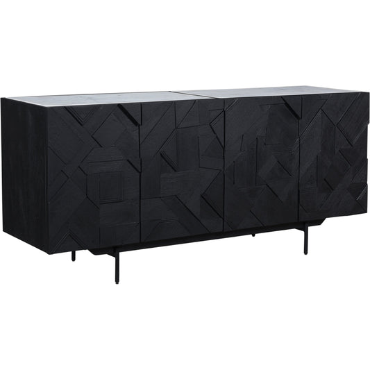 Kattan Sideboard by Moe's Home Collection in black. Made from solid mango, marble top, iron legs, mdf in a modern style.