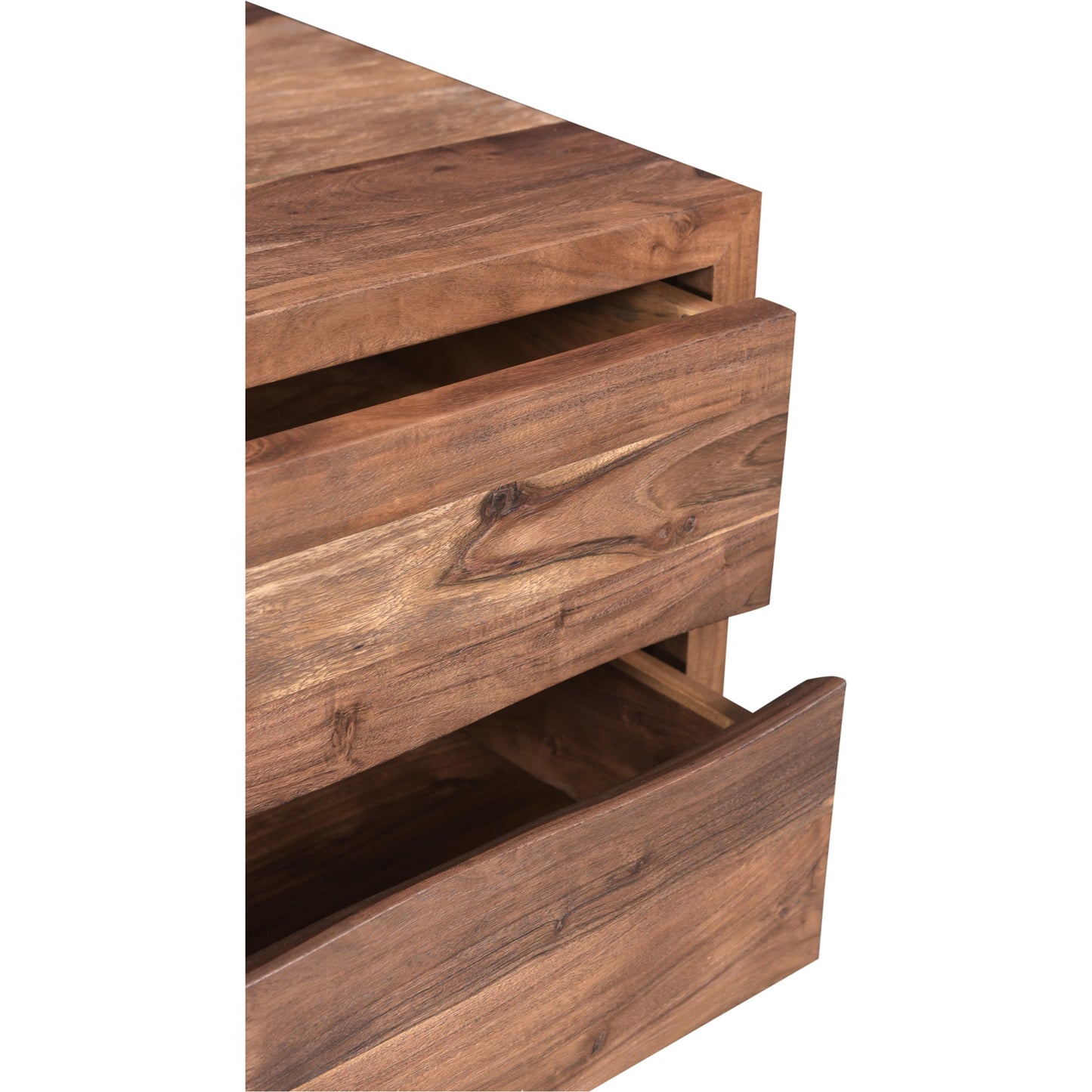 006 SI-2121876 | Closeup | Bent Nightstand by Moe's Home Collection in brown. Made from solid acacia, iron legs, mdf back in a modern style.