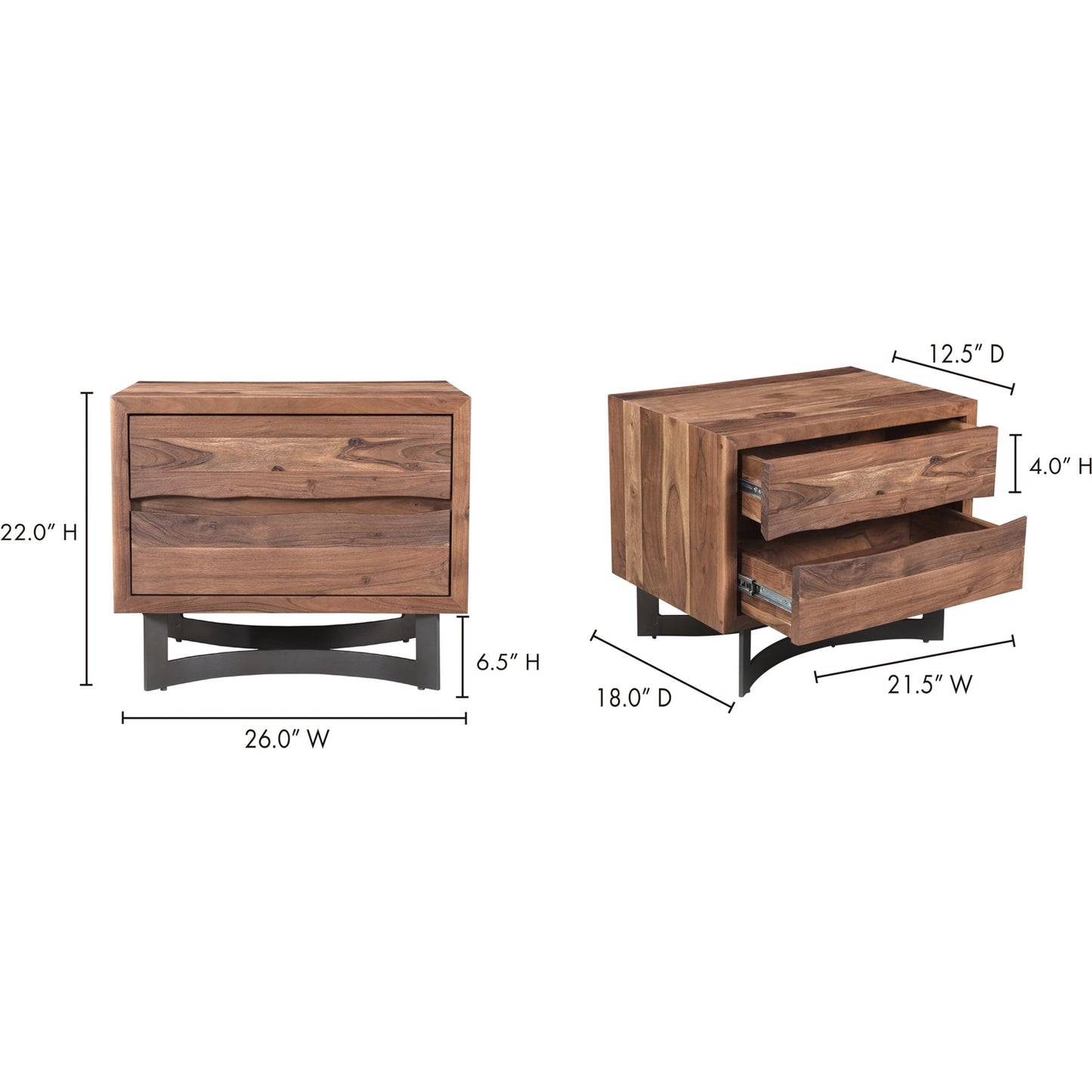 003 SI-2121876 | Additional Silo | Bent Nightstand by Moe's Home Collection in brown. Made from solid acacia, iron legs, mdf back in a modern style.