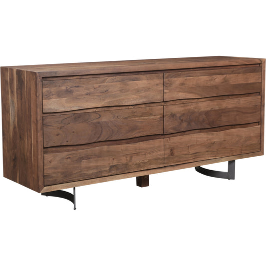 Bent Dresser by Moe's Home Collection in brown. Made from solid acacia, iron legs, mdf back in a modern style.