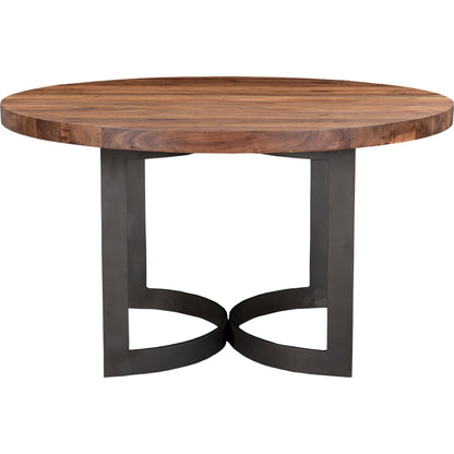 Bent Round Dining Table by Moe's Home Collection in brown. Made from solid acacia top, solid iron legs in a modern style.