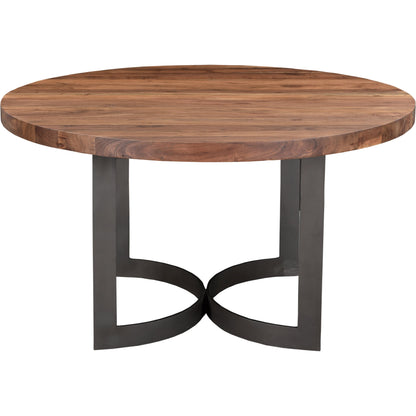 Bent Round Dining Table by Moe's Home Collection in brown. Made from solid acacia top, solid iron legs in a modern style.