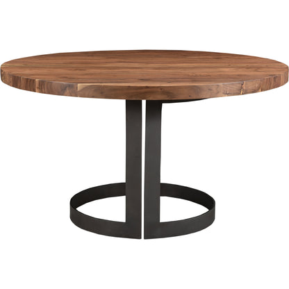 Bent Round Dining Table by Moe's Home Collection in brown. Made from solid acacia top, solid iron legs in a modern style.