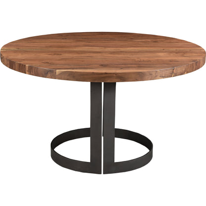 Bent Round Dining Table by Moe's Home Collection in brown. Made from solid acacia top, solid iron legs in a modern style.