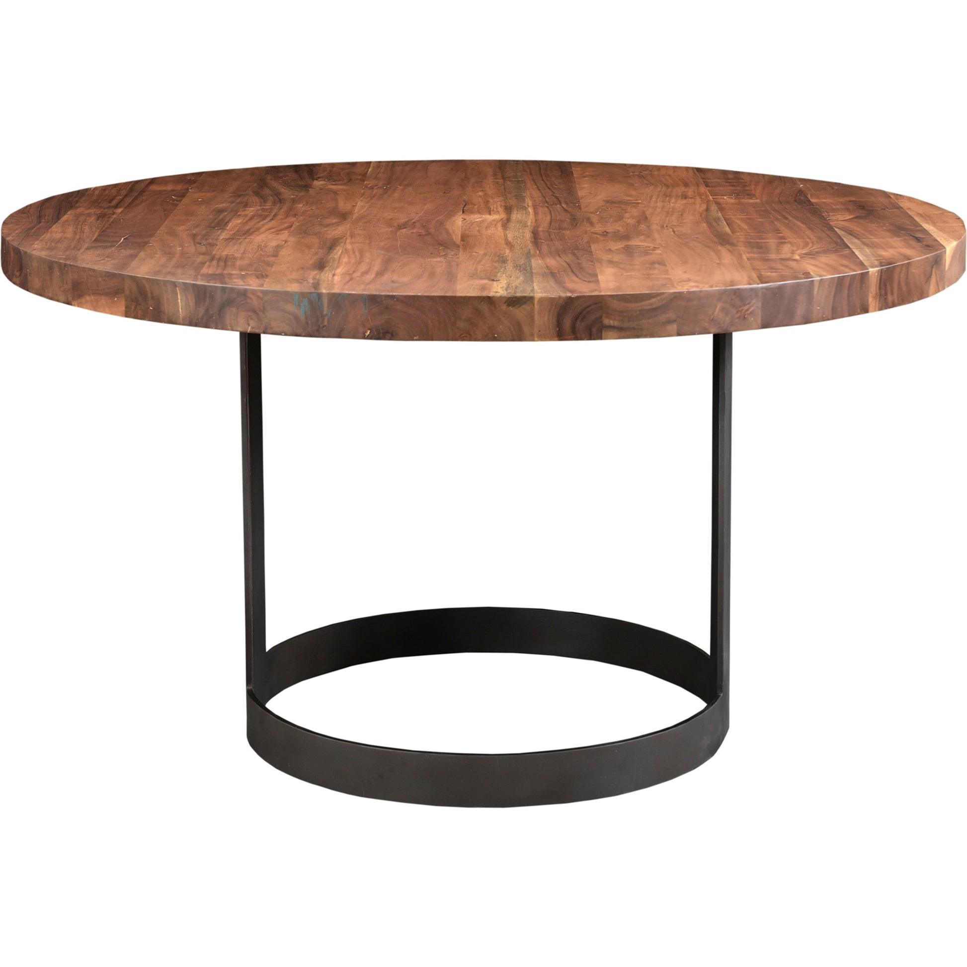 Bent Round Dining Table by Moe's Home Collection in brown. Made from solid acacia top, solid iron legs in a modern style.