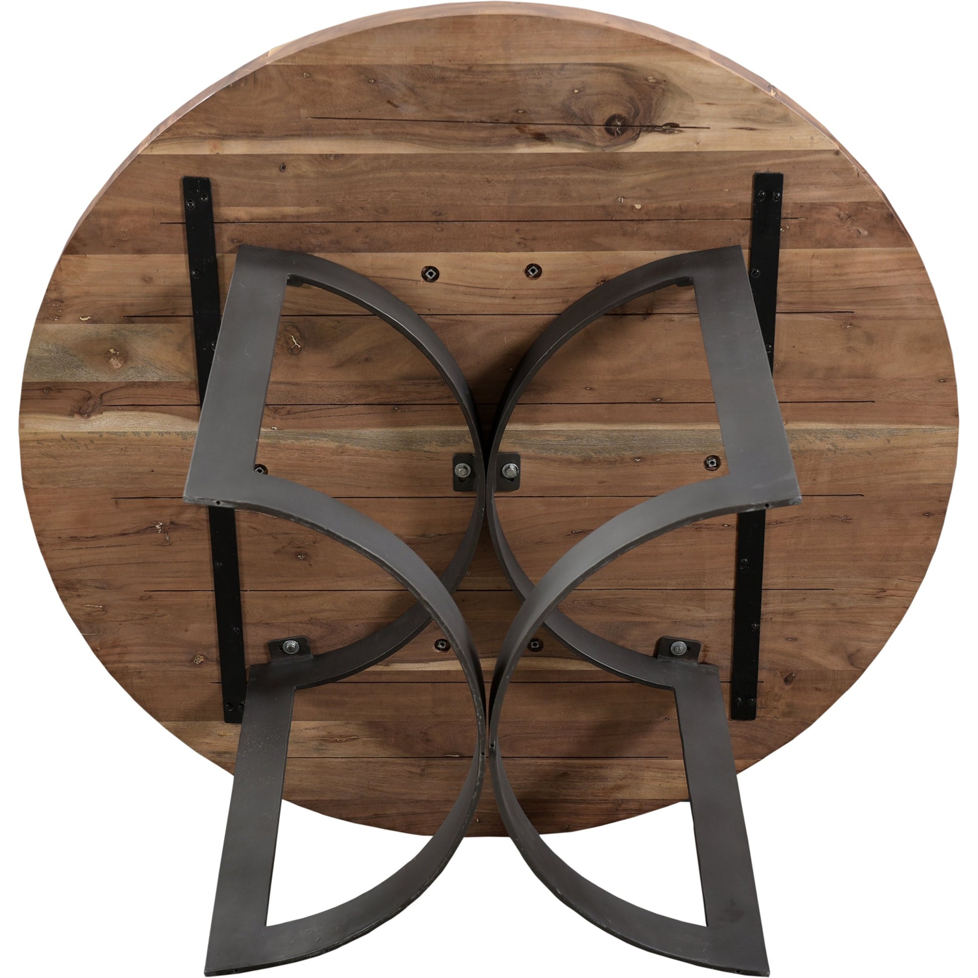 Bent Round Dining Table by Moe's Home Collection in brown. Made from solid acacia top, solid iron legs in a modern style.