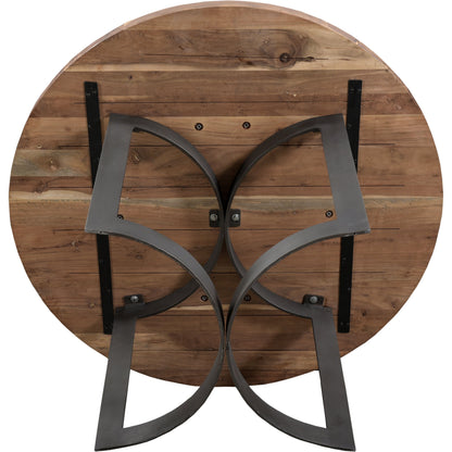 Bent Round Dining Table by Moe's Home Collection in brown. Made from solid acacia top, solid iron legs in a modern style.