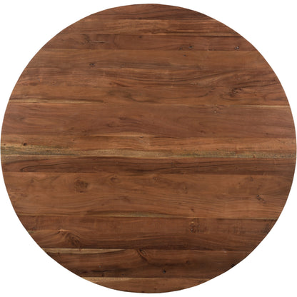 Bent Round Dining Table by Moe's Home Collection in brown. Made from solid acacia top, solid iron legs in a modern style.