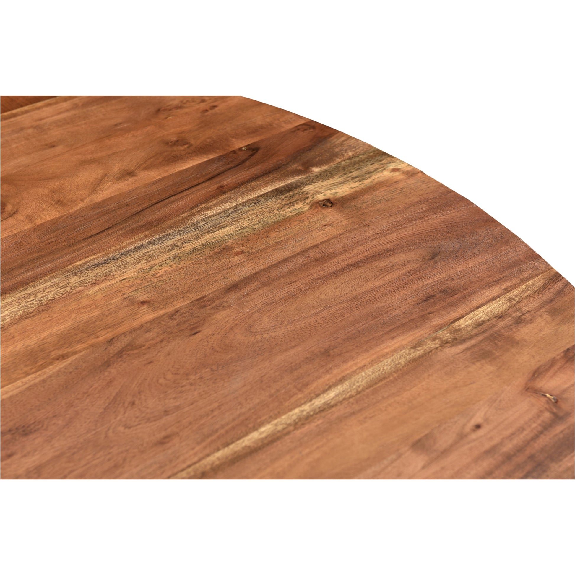 Bent Round Dining Table by Moe's Home Collection in brown. Made from solid acacia top, solid iron legs in a modern style.