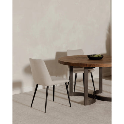 Bent Round Dining Table by Moe's Home Collection in brown. Made from solid acacia top, solid iron legs in a modern style.
