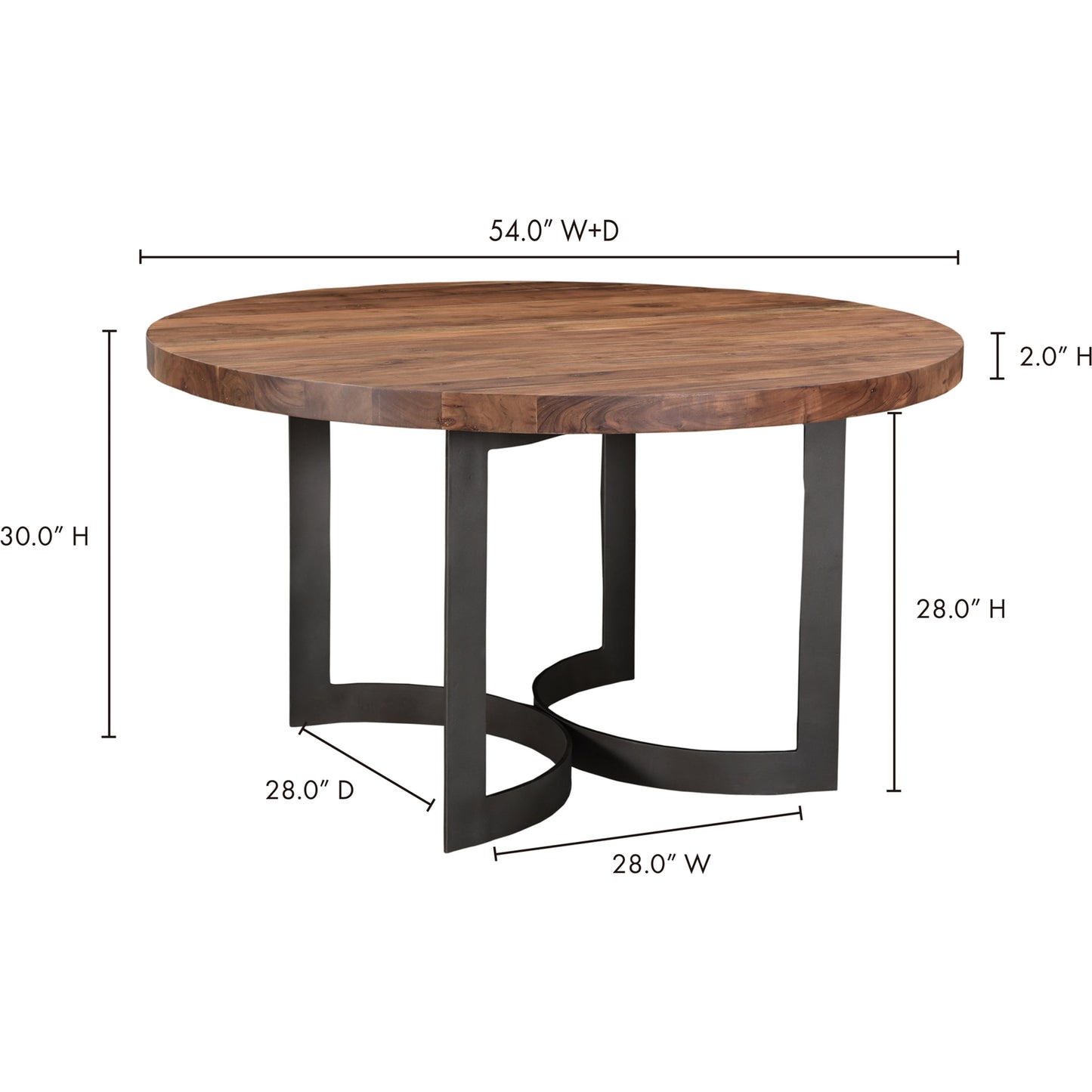 003 SI-2121877 | Additional Silo | Bent Round Dining Table by Moe's Home Collection in brown. Made from solid acacia top, solid iron legs in a modern style.