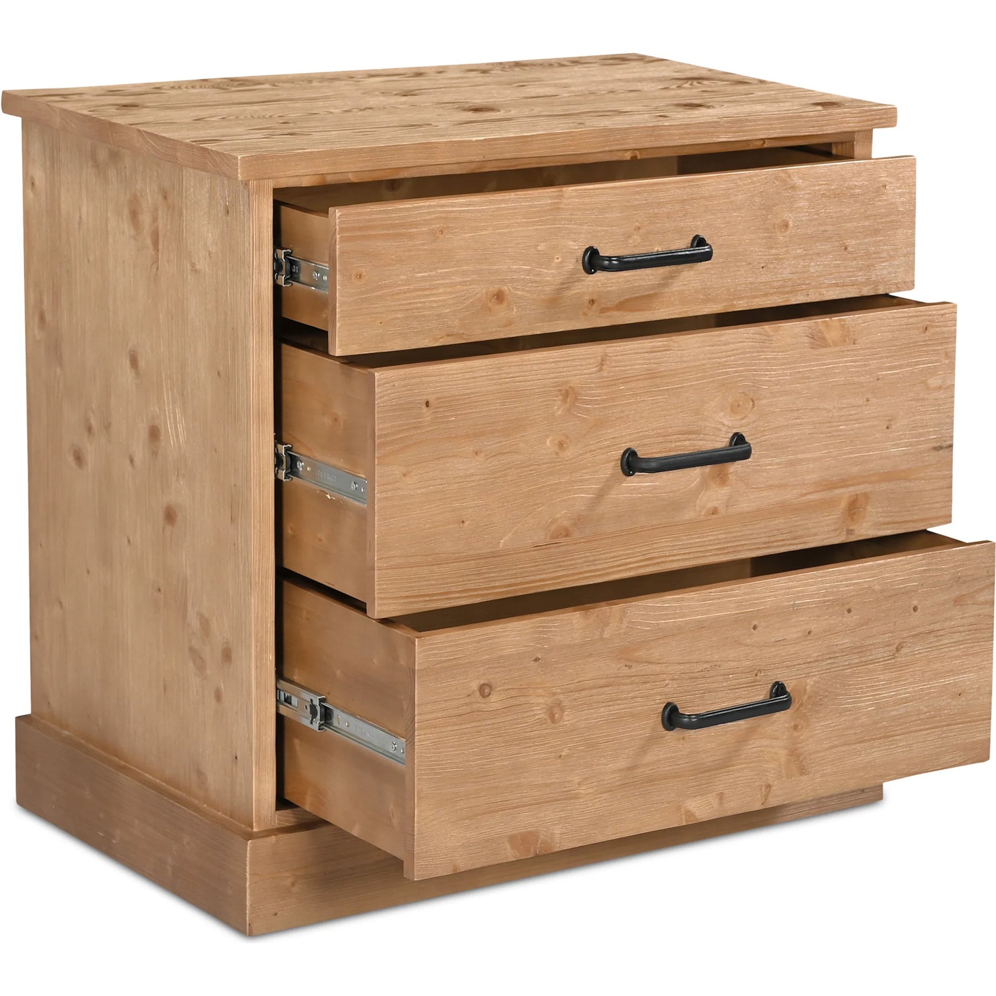 Tade 3 Drawer Nightstand by Moe's Home Collection in honey pine. Made from solid pine wood, mdf back in a unique style.