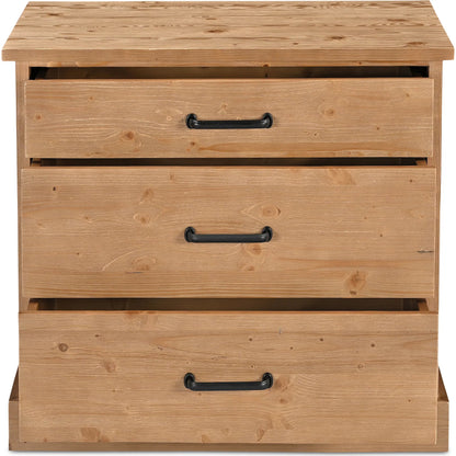 Tade 3 Drawer Nightstand by Moe's Home Collection in honey pine. Made from solid pine wood, mdf back in a unique style.