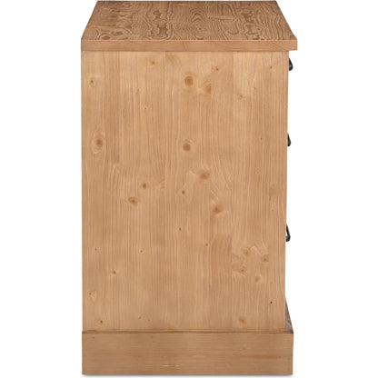Tade 3 Drawer Nightstand by Moe's Home Collection in honey pine. Made from solid pine wood, mdf back in a unique style.