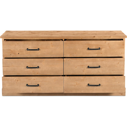 Tade 6 Drawer Dresser Honey Pine by Moe's Home Collection in honey pine. Made from solid pine wood, mdf back in a unique style.