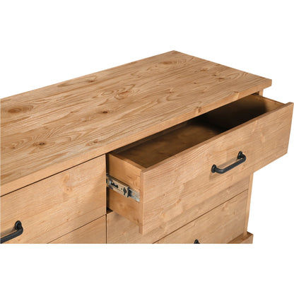 Tade 6 Drawer Dresser Honey Pine by Moe's Home Collection in honey pine. Made from solid pine wood, mdf back in a unique style.