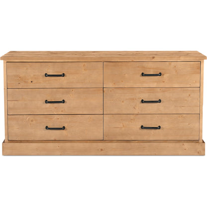 Tade 6 Drawer Dresser Honey Pine by Moe's Home Collection in honey pine. Made from solid pine wood, mdf back in a unique style.