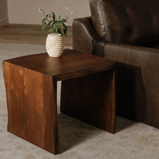 Tyrell Side Table by Moe's Home Collection in brown. Made from acacia wood in a unique style.