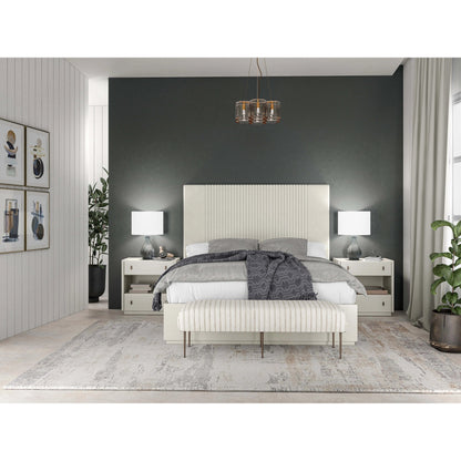 Blanc Upholstered Panel Bed by A.R.T. Furniture in alabaster. Made from parawood solids, maple veneers, foam, fabric in a modern style.