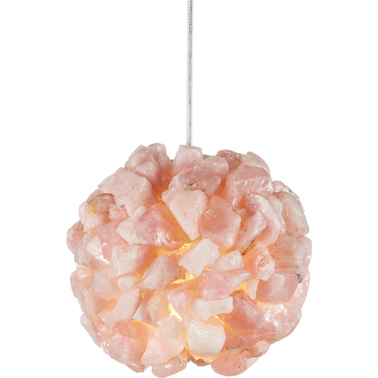 Clio Pink Pendant by Currey and Company in rose, brass. Made from rose quartz, glass, metal in a unique style.