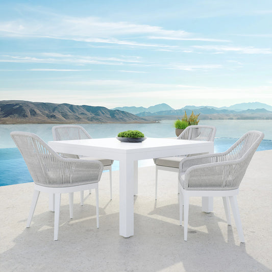 Miami Outdoor Dining Chair by Sunset West in frost. Made from olefin rope in a coastal style.