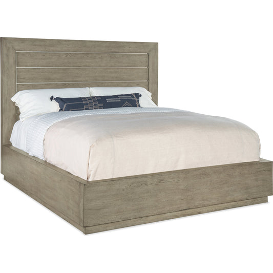 Linville Falls Mill Ridge Panel Bed by Hooker Furniture in mink. Made from oak veneers in a modern style.