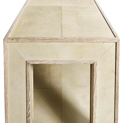 Hydra Console Table by Jonathan Charles in parchment oak. Made from oak, oak veneer, brass, vellum in a transitional style.