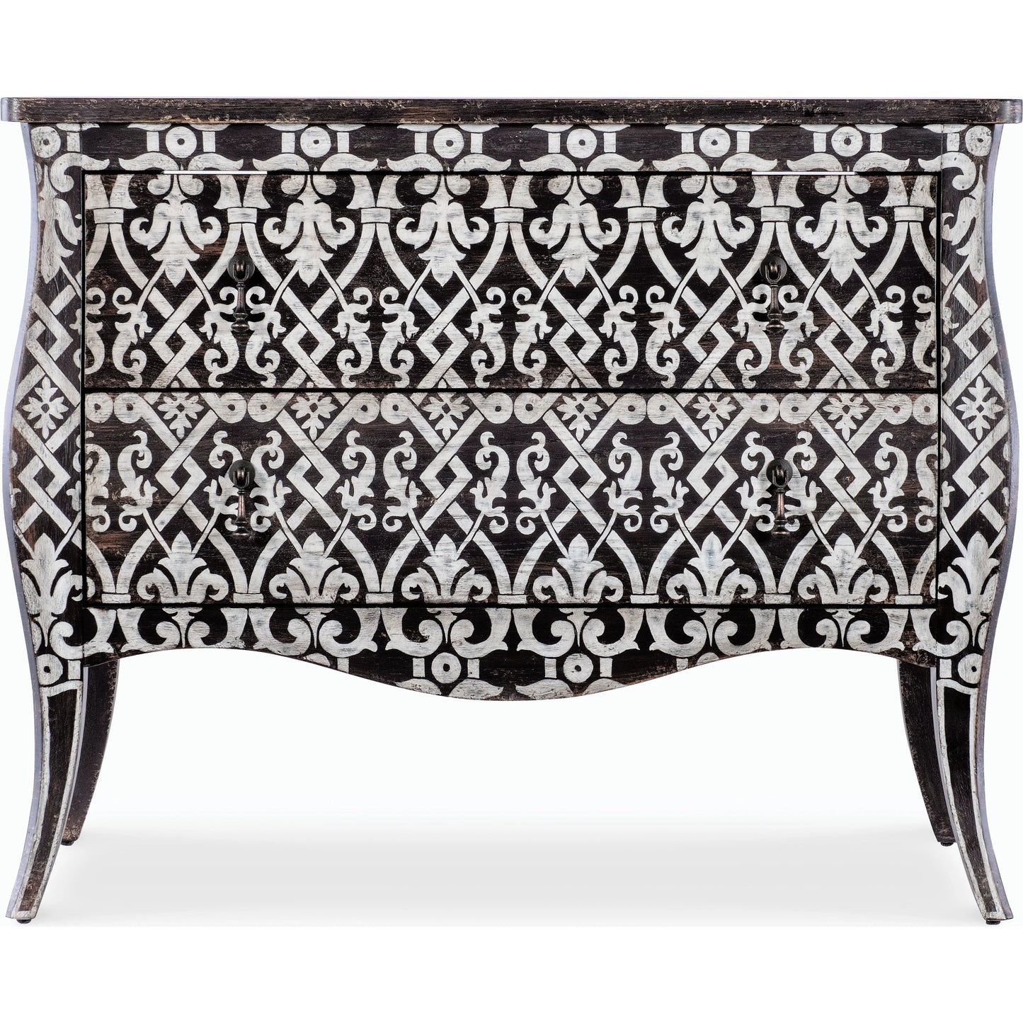 002 SI-2185782 | Additional Silo | Americana Two-Drawer Bombay Accent Chest by Hooker Furniture in black and molasses finish. Made from oak veneers in a cottage & farmhouse style.